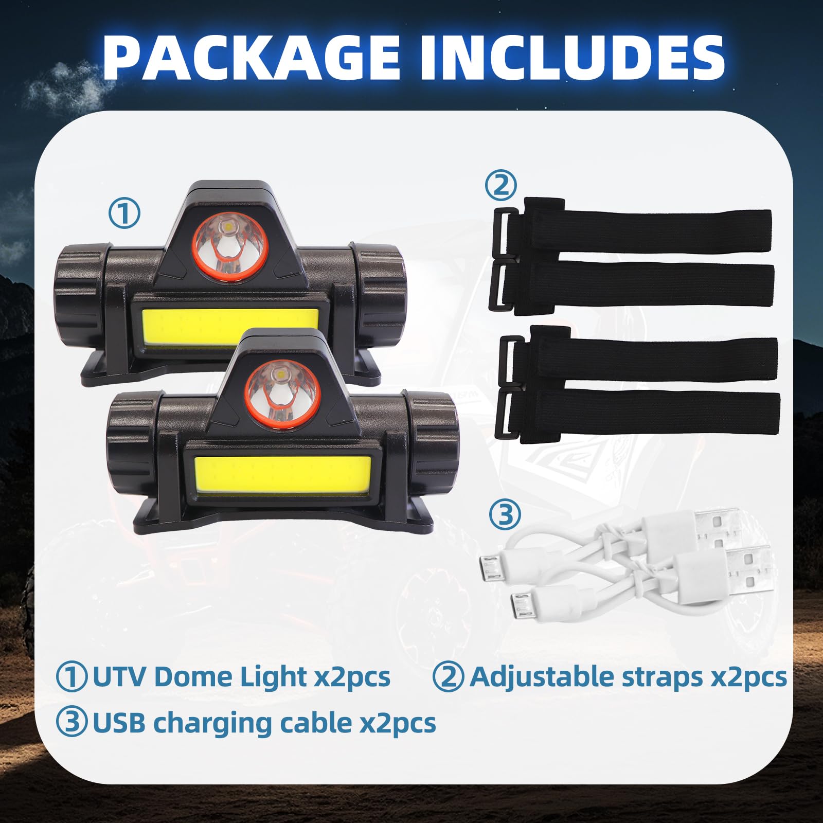 Rechargeable UTV Interior Light for Polaris RZR Can Am Talon Kawasaki Golf Cart Boat Off-Road