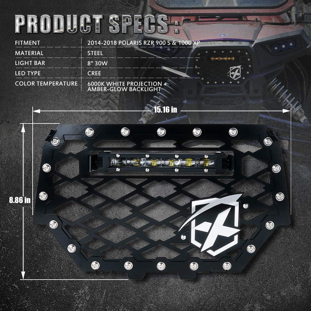 Steel Mesh Grille with Light Bar for 2019-2023 Polaris RZR 1000 XP Turbo