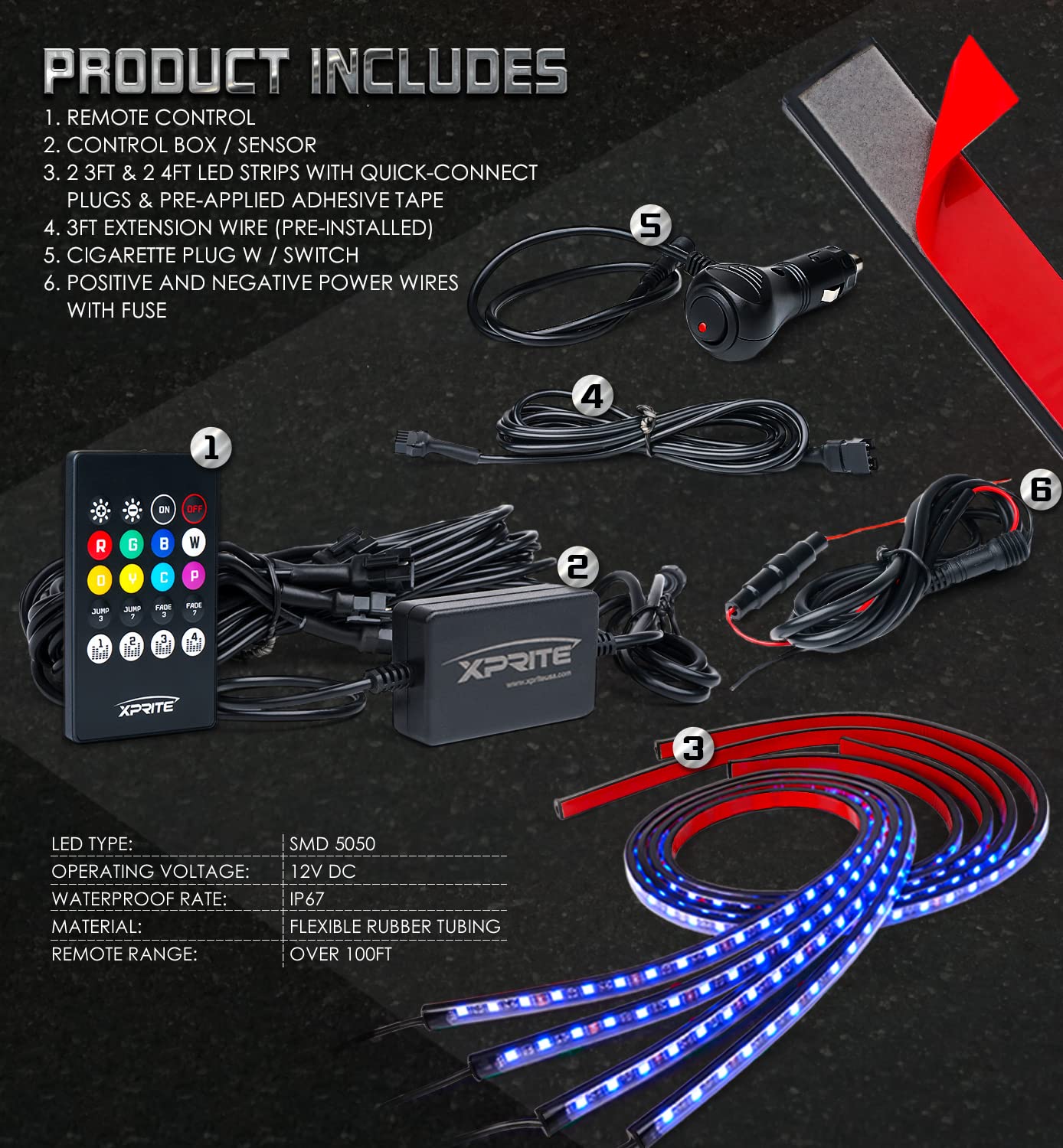 LED RGB Under Glow Light Kit with Remote Control | Throwback Series