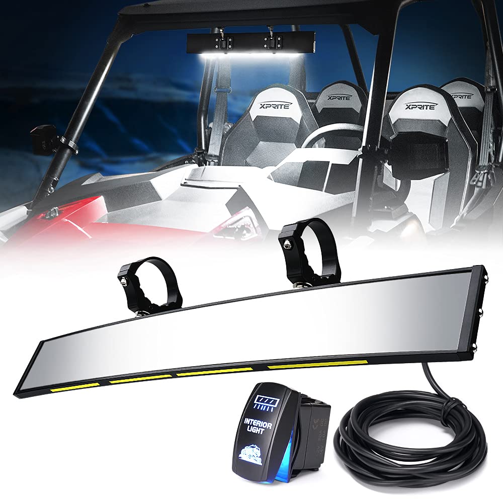 Xprite UTV Rear View Mirror with LED Lights 17.5” Convex Wide Angle Mi
