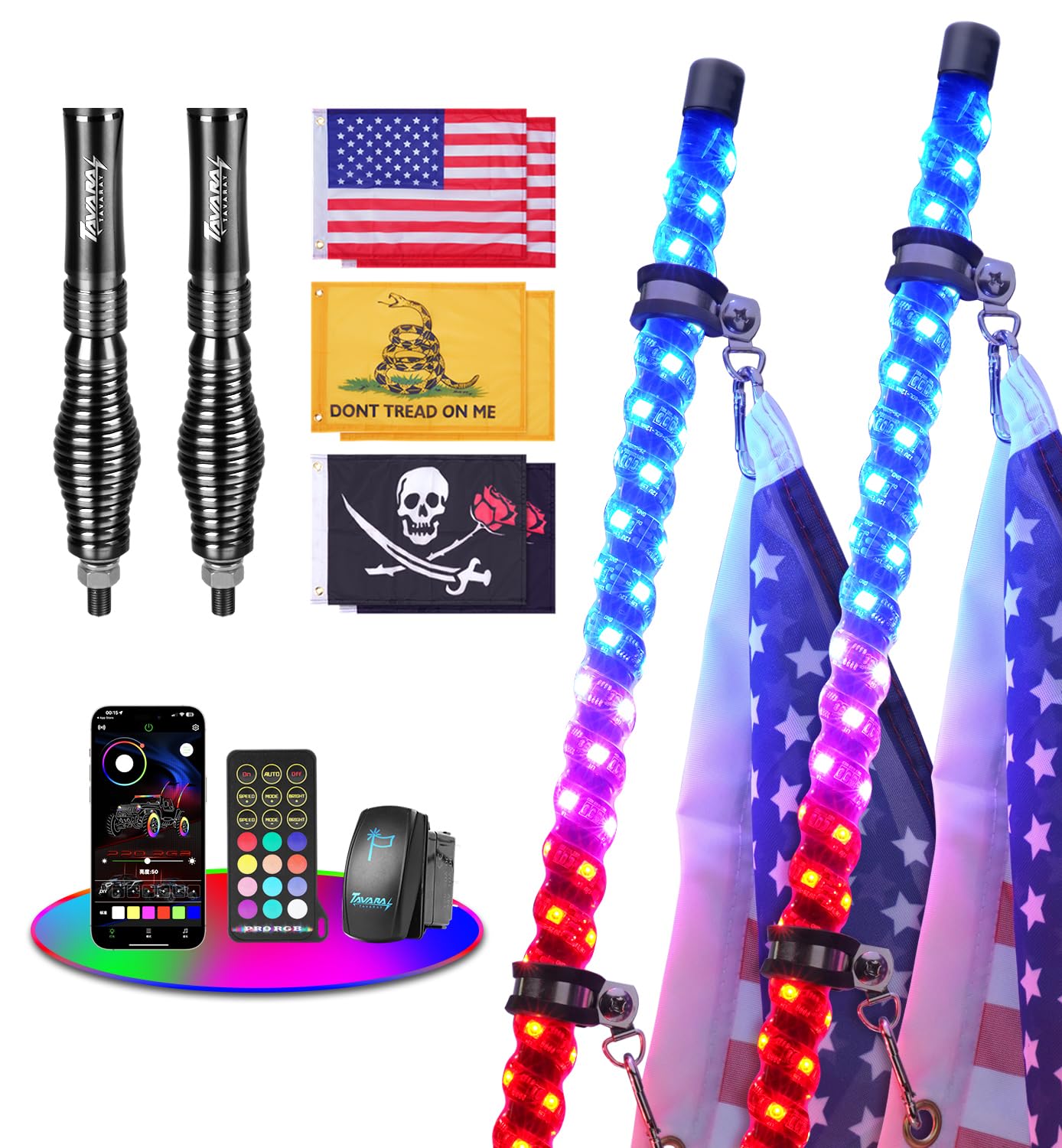 Whip Lights with App & Remote Control for UTV, ATV, SXS, Polaris RZR