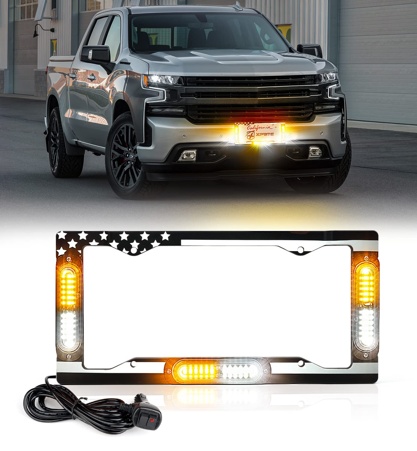 Xprite License Plate Strobe Lights – LED Emergency Warning Flash Lights Extension Cable