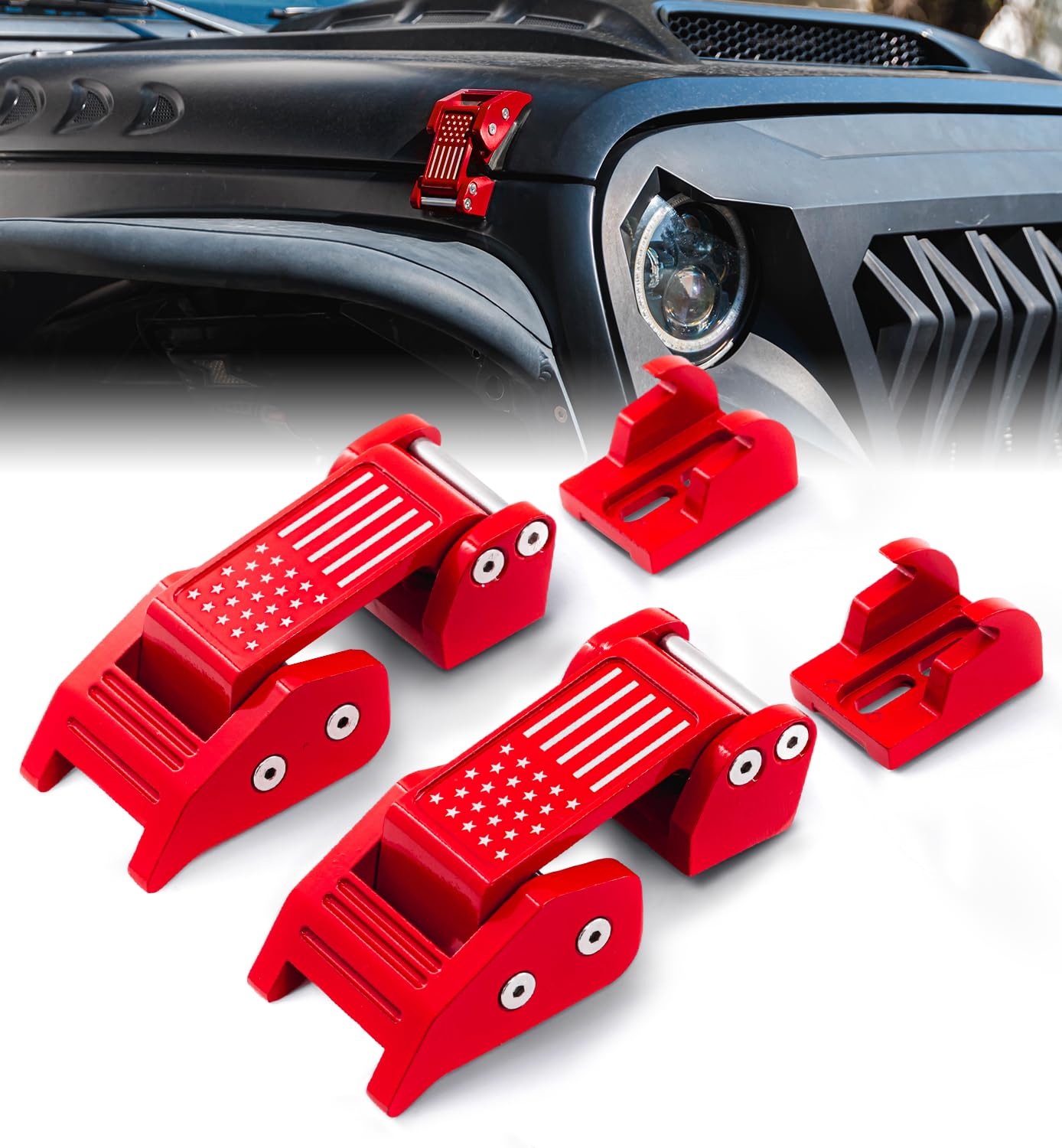 Jeep Wrangler Aluminum Hood Latch with U.S. Flag