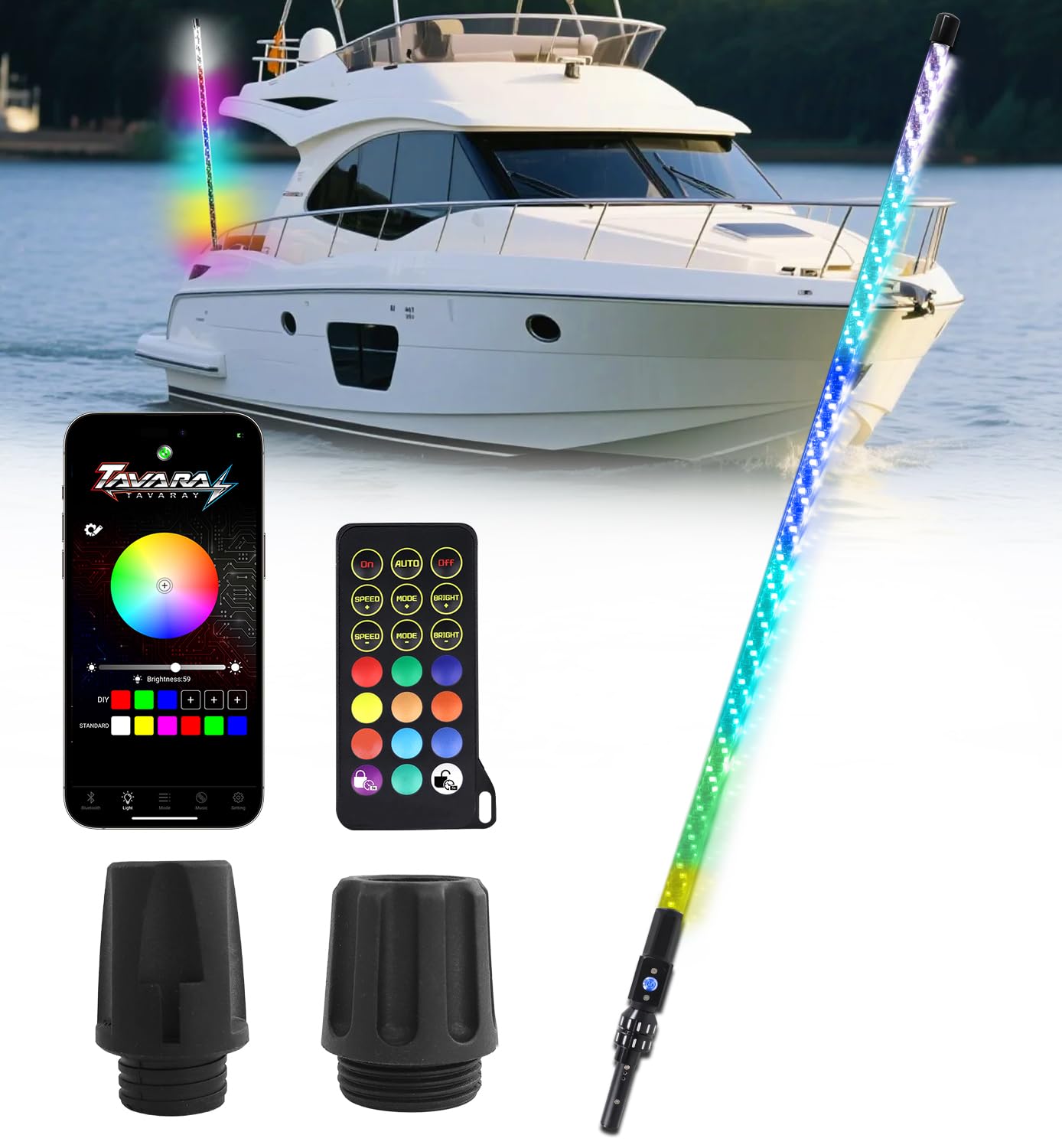 Tavaray RGB LED Boat Navigation Lights with Remote Control for Boats