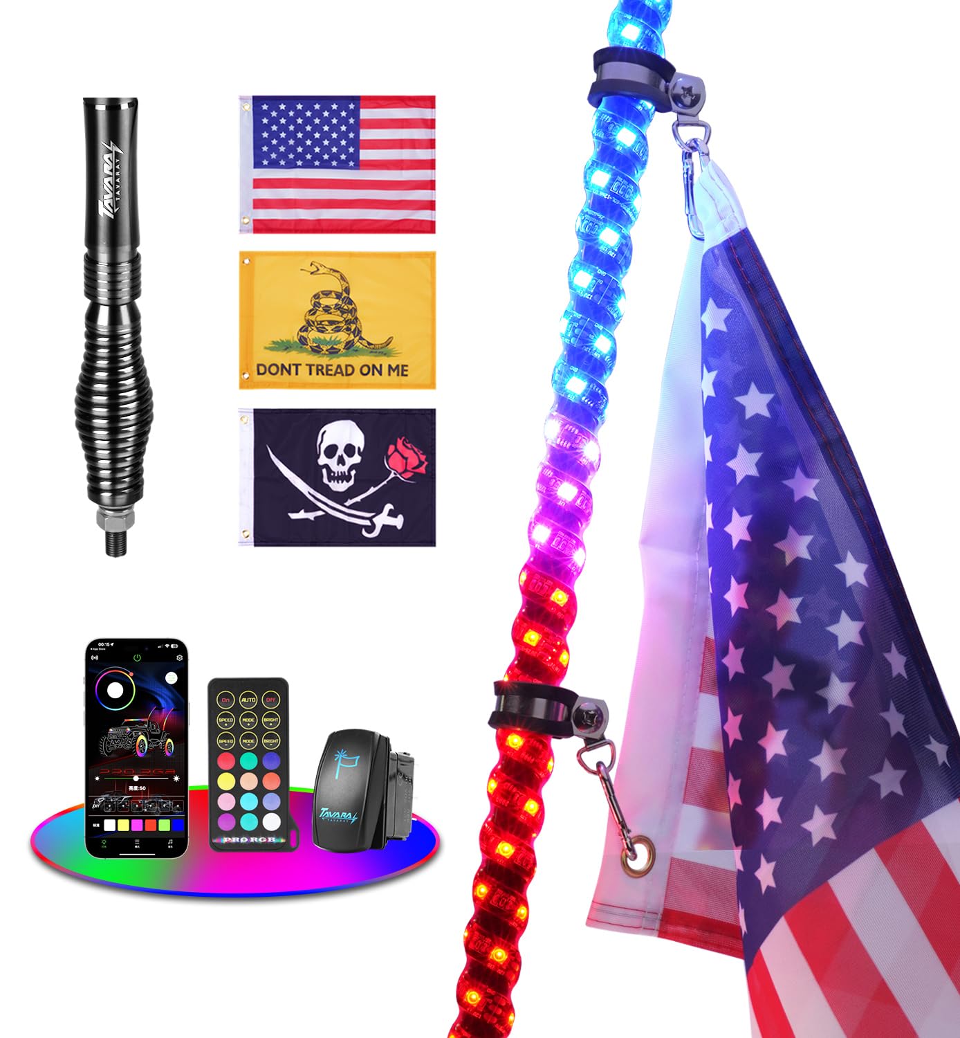 Whip Lights with App & Remote Control for UTV, ATV, SXS, Polaris RZR