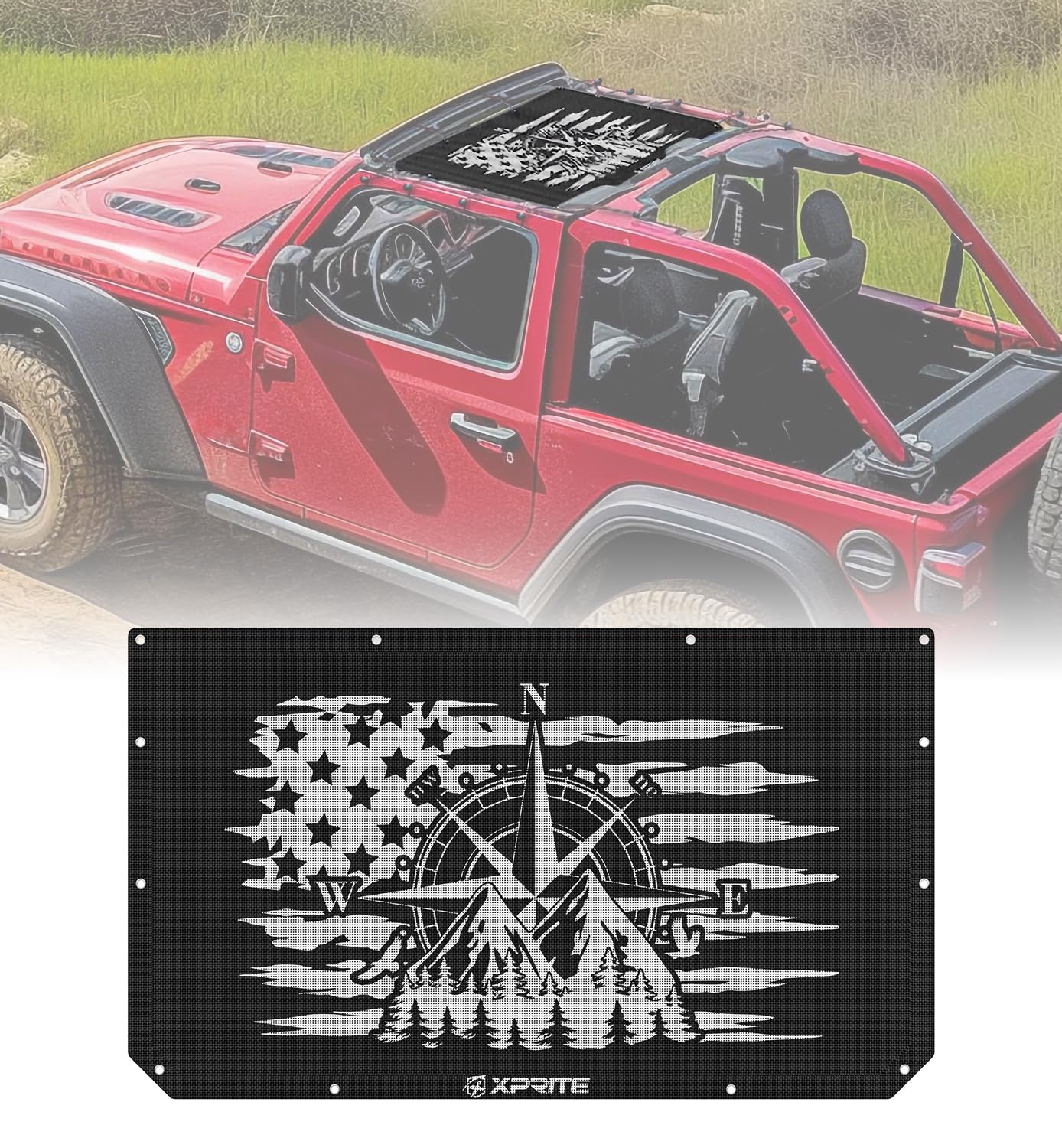 Jeep Sunshade Top with Gadsden Flag Design for JL JT