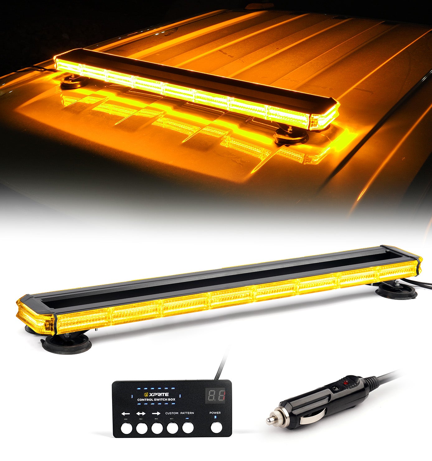 Xprite 34 inch 270 LED Rooftop Emergency Strobe Light Bar Heavy-Duty Flashing Warning Lights w/Adjustable Mounting Brackets