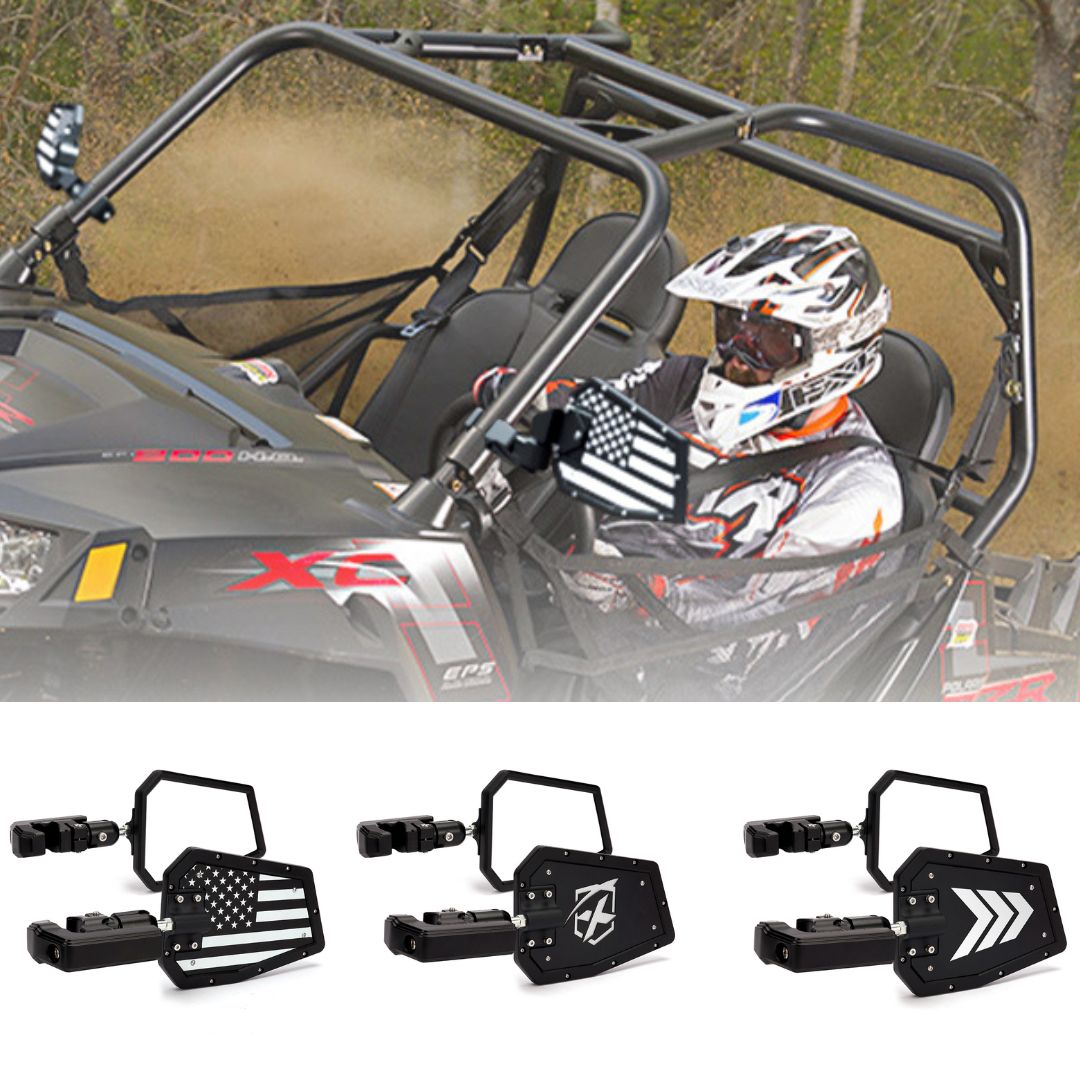 UTV Side Mirrors with C-Clamp Roll Bar Cage Brackets