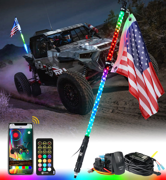 Spiral RGB LED Flag Pole Whip Light with Remote Control & Bluetooth |