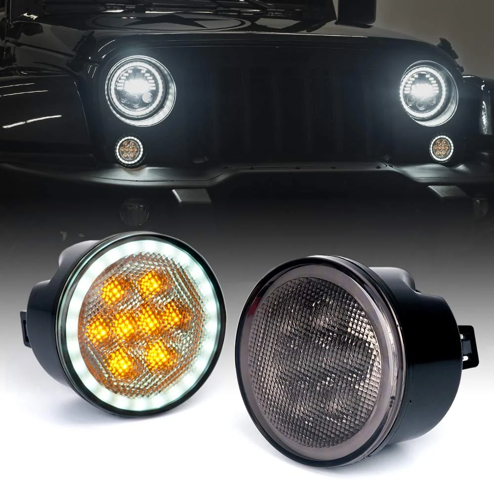 Xprite Jeep Wrangler JK LED Lighting Upgrade Kit | 7" RGB Halo Headlights, 4" Fog Lights, Turn Signals & Tail Lights
