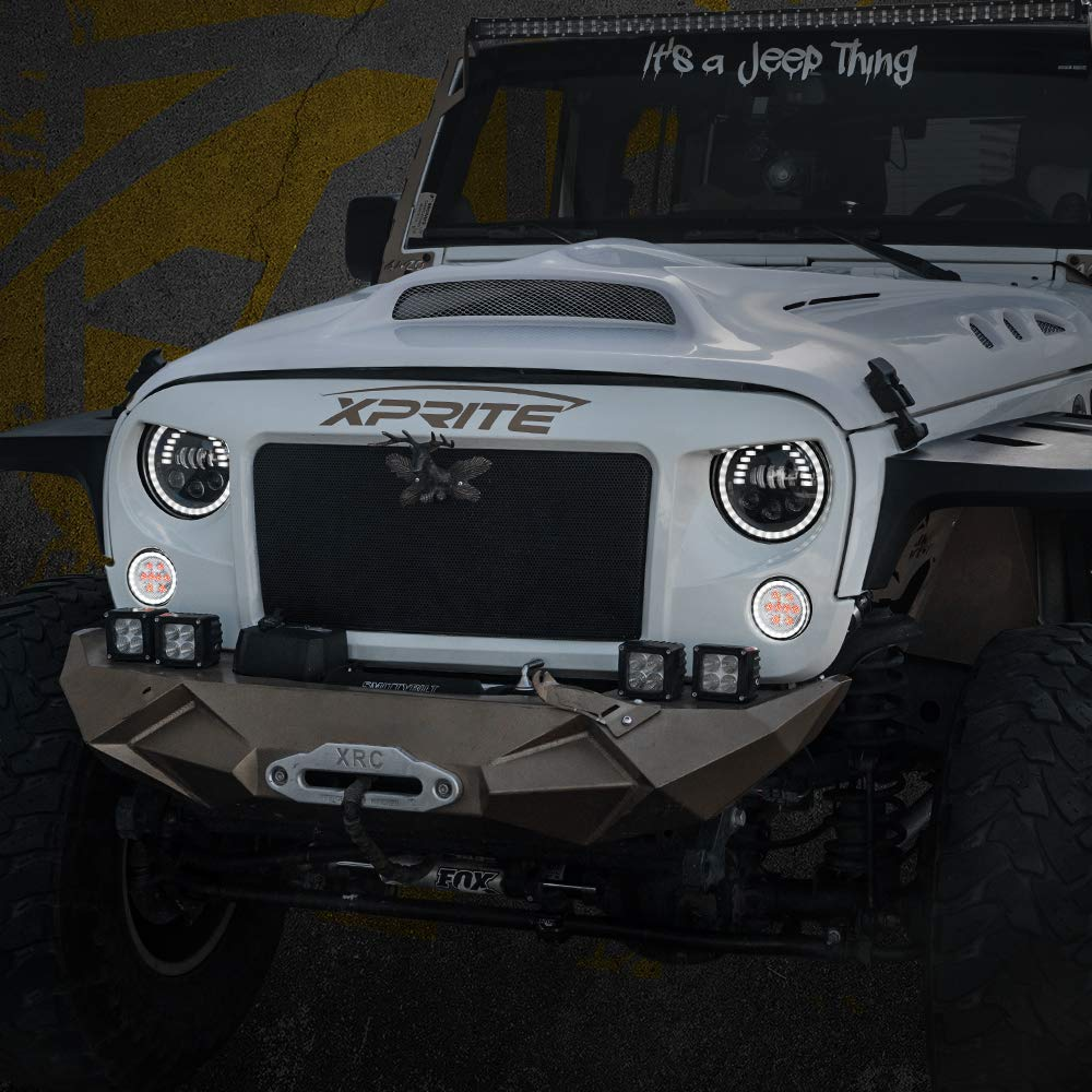Xprite Jeep Wrangler JK LED Lighting Upgrade Kit | 7" RGB Halo Headlights, 4" Fog Lights, Turn Signals & Tail Lights