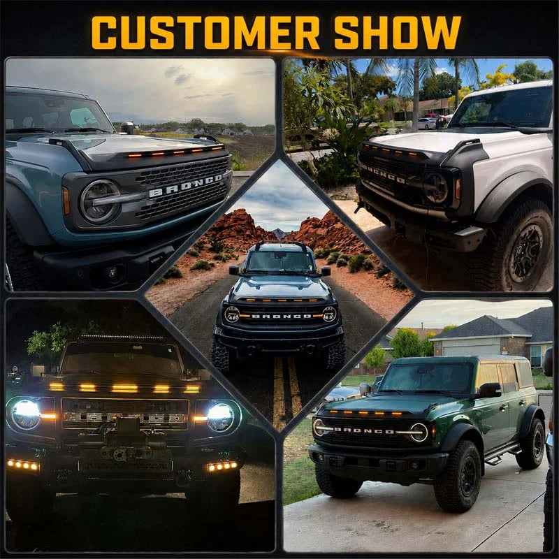Front Hood Protector with DRL and Turn Signals for 2021-2026 Ford Bronco All Version
