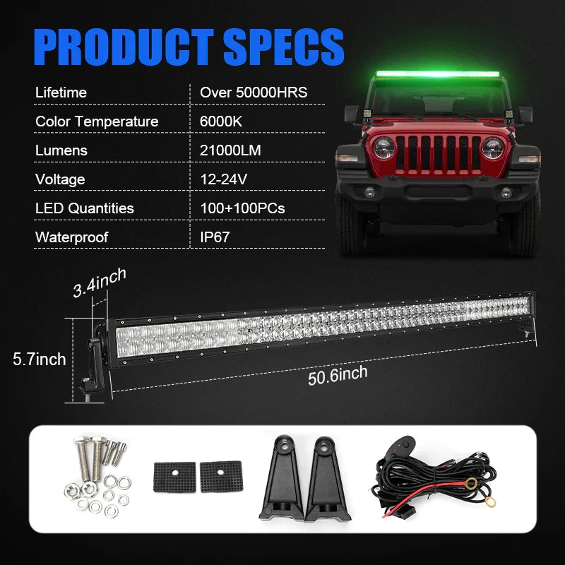 52" RGBW 5D Projector LED Light Bar for Jeep Wrangler