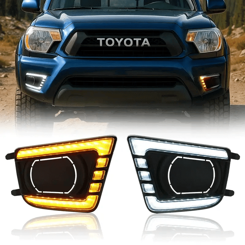 LED Fog Light Bezel Assemblies with DRL & Amber Sequential Turn Signals for 2012–2015 Toyota Tacoma