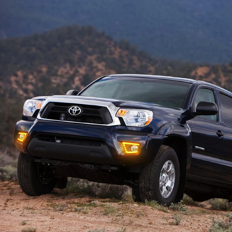 LED Fog Light Bezel Assemblies with DRL & Amber Sequential Turn Signals for 2012–2015 Toyota Tacoma