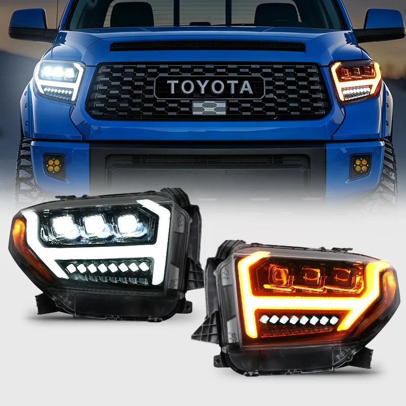 LED Projector Headlights for 2014-2021 Toyota Tundra – Startup Animation & Amber Sequential Turn Signals