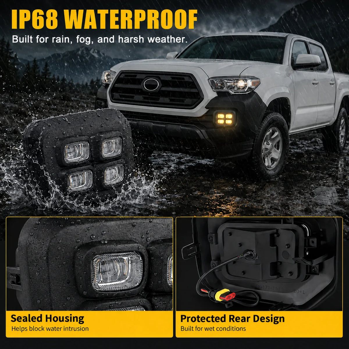 4 Eyes Style LED Fog Lights with Amber Turn Signal Lights for 2016-2023 Toyota Tacoma