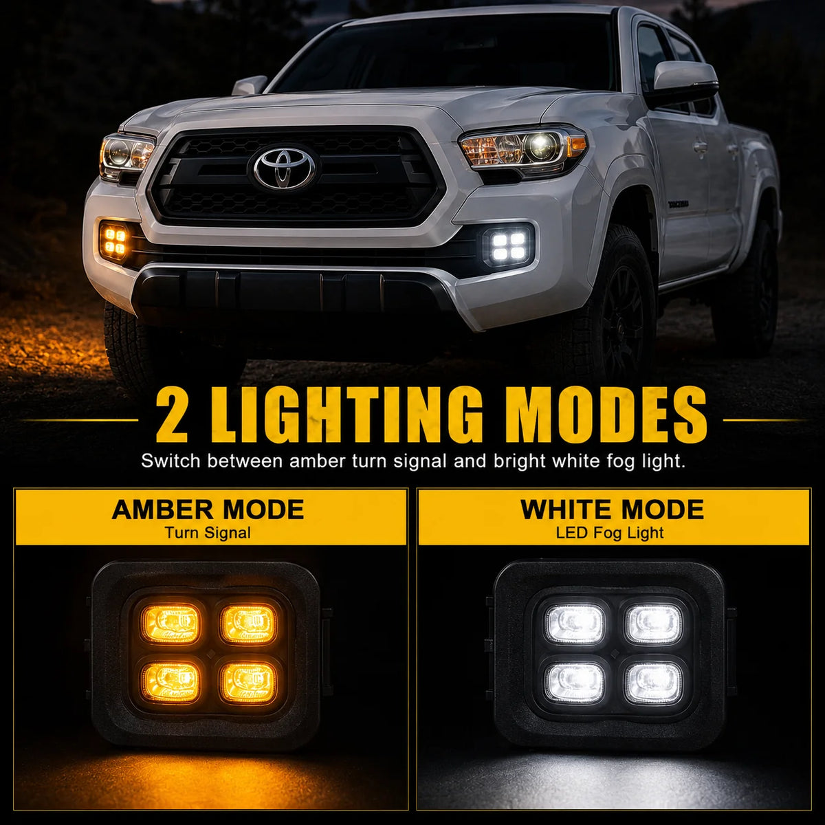 4 Eyes Style LED Fog Lights with Amber Turn Signal Lights for 2016-2023 Toyota Tacoma