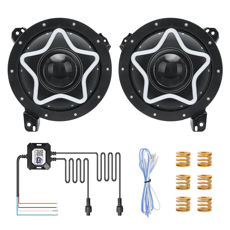 Star Style 9 Inch LED RGB Halo Headlights with Turn Signals for 2018-Later Jeep Wrangler JL and Gladiator JT