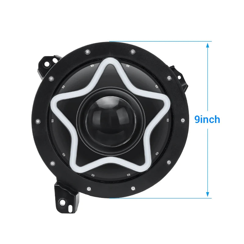 Star Style 9 Inch LED RGB Halo Headlights with Turn Signals for 2018-Later Jeep Wrangler JL and Gladiator JT