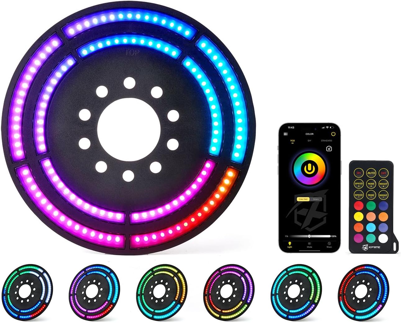 Xprite RGB Spare Tire Brake Light - Dual Ring Rear Wheel Light Compatible with 2007-2018 Jeep Wrangler JK JKU