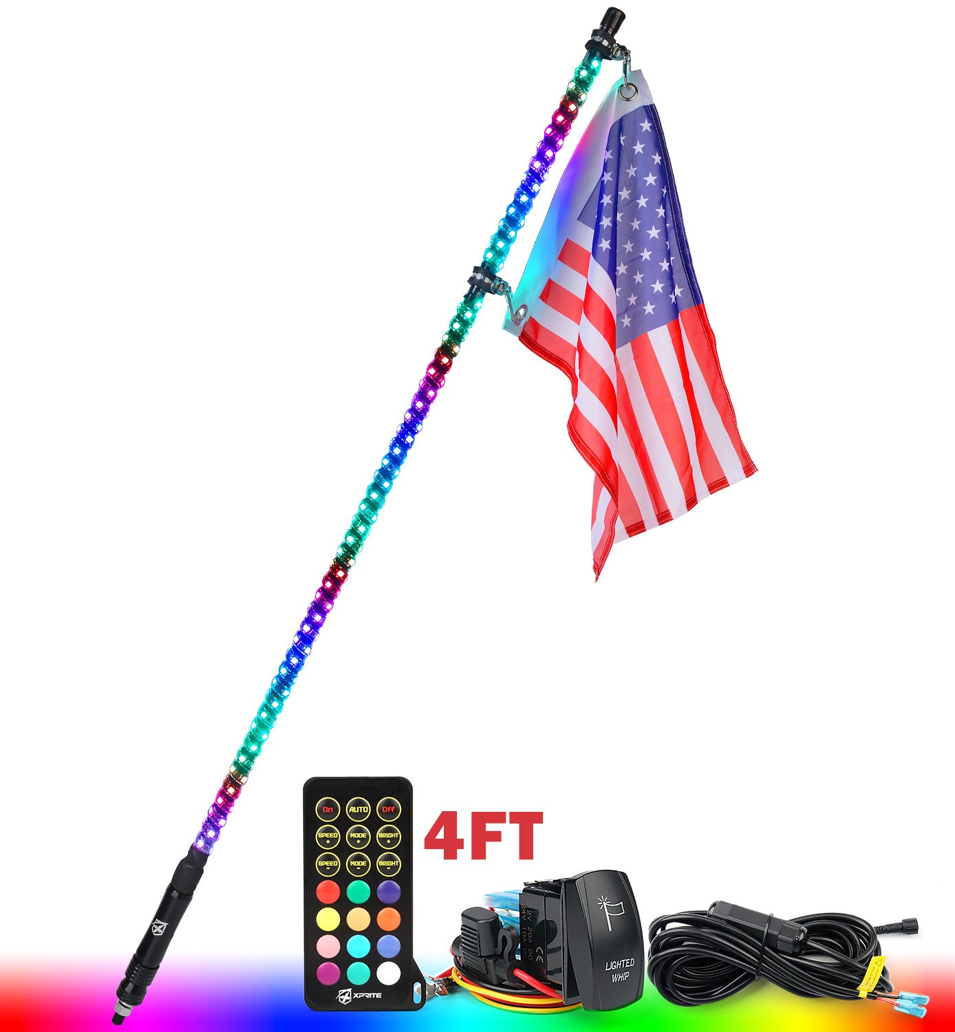 Spiral RGB LED Flag Pole Whip Light with Remote Control | Monsoon Series