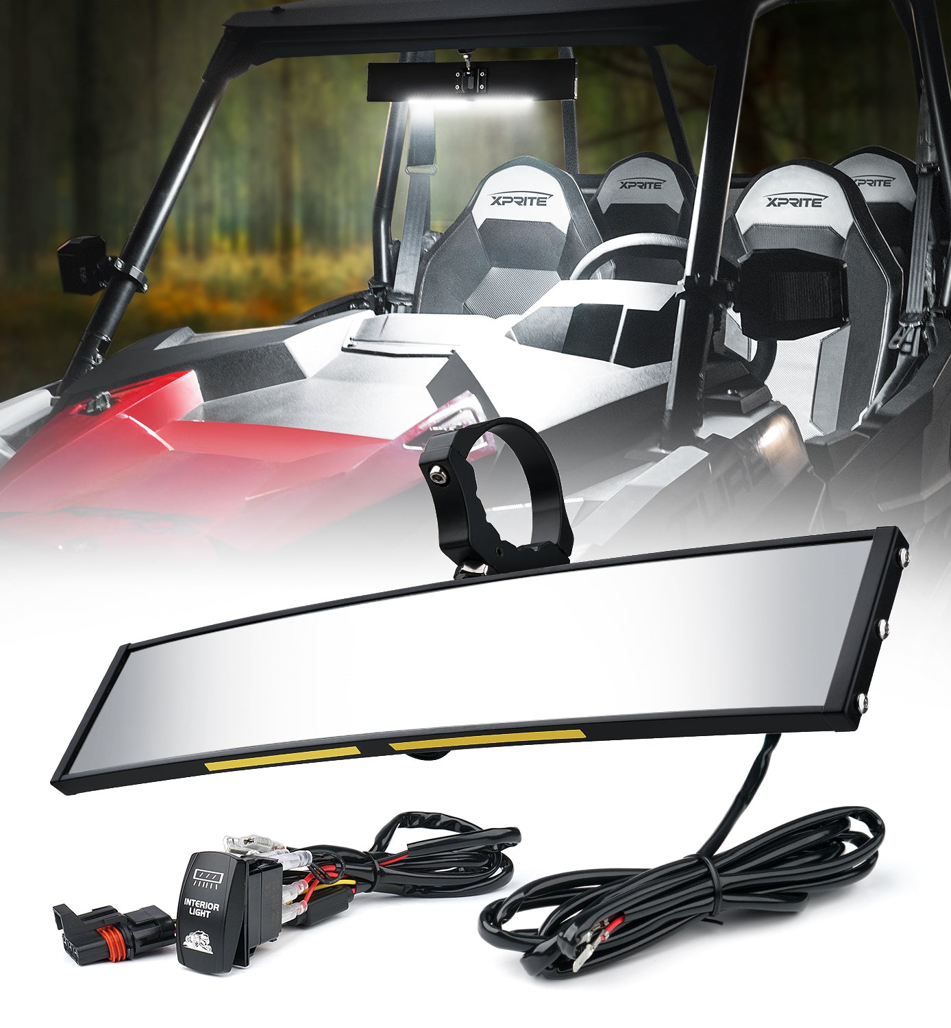 Curved UTV Rear View Mirror with LED Lights | Spirit Series