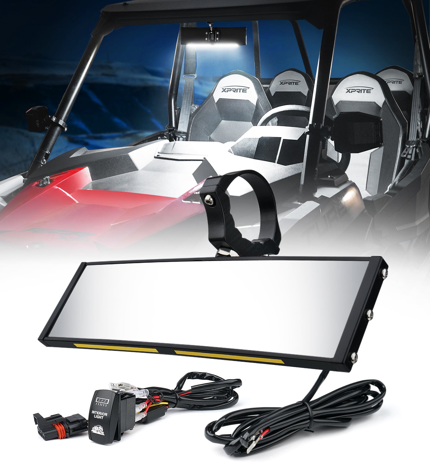 Curved UTV Rear View Mirror with LED Lights | Spirit Series