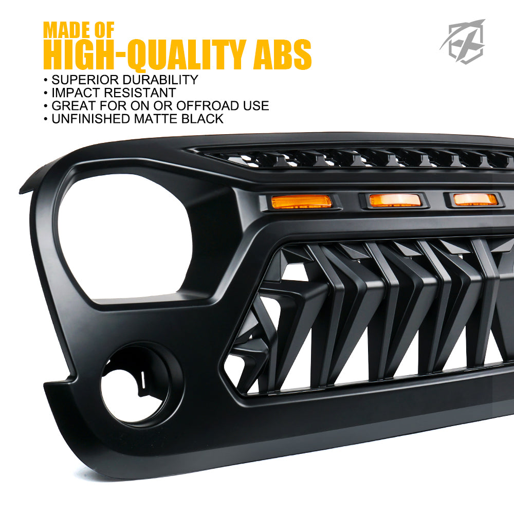 Xprite Venom Series Replacement Grille with LED Running Lights for Jeep  Wrangler 2007-2018 JK