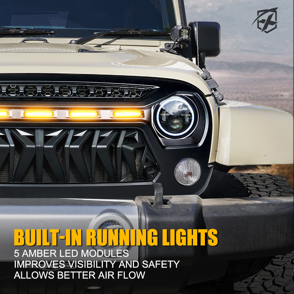 Xprite Venom Series Replacement Grille with LED Running Lights for Jeep  Wrangler 2007-2018 JK