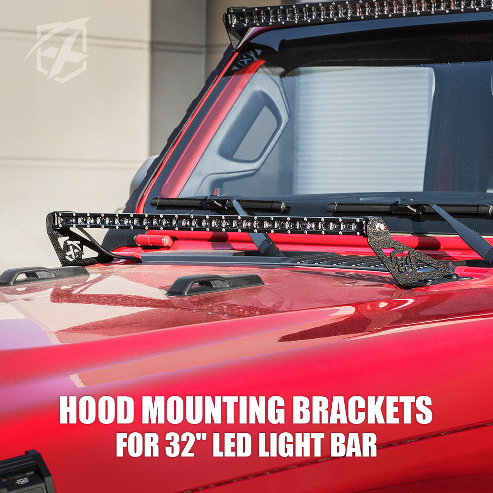 Xprite Prevail Series Hood Mounting Brackets for 30" -  32" LED Light Bars For 2018+ Jeep Wrangler JL & Gladiator JT