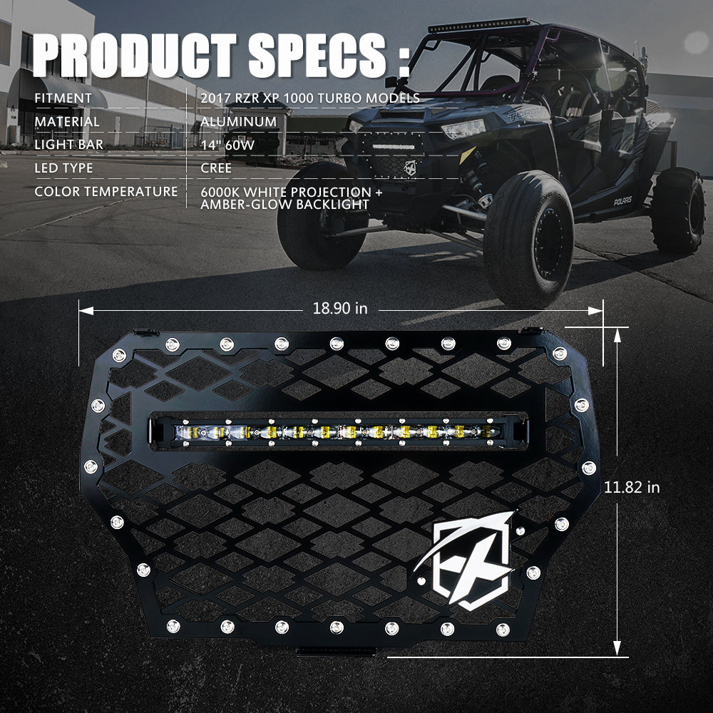 Mesh Grille with LED Light Bar for 2014-2018 Polaris RZR XP Turbo