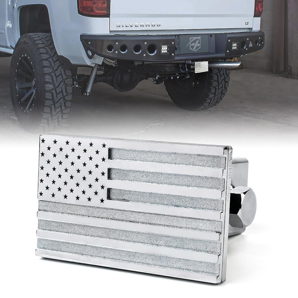 Trailer Hitch Cover with U.S. American Flag silver
