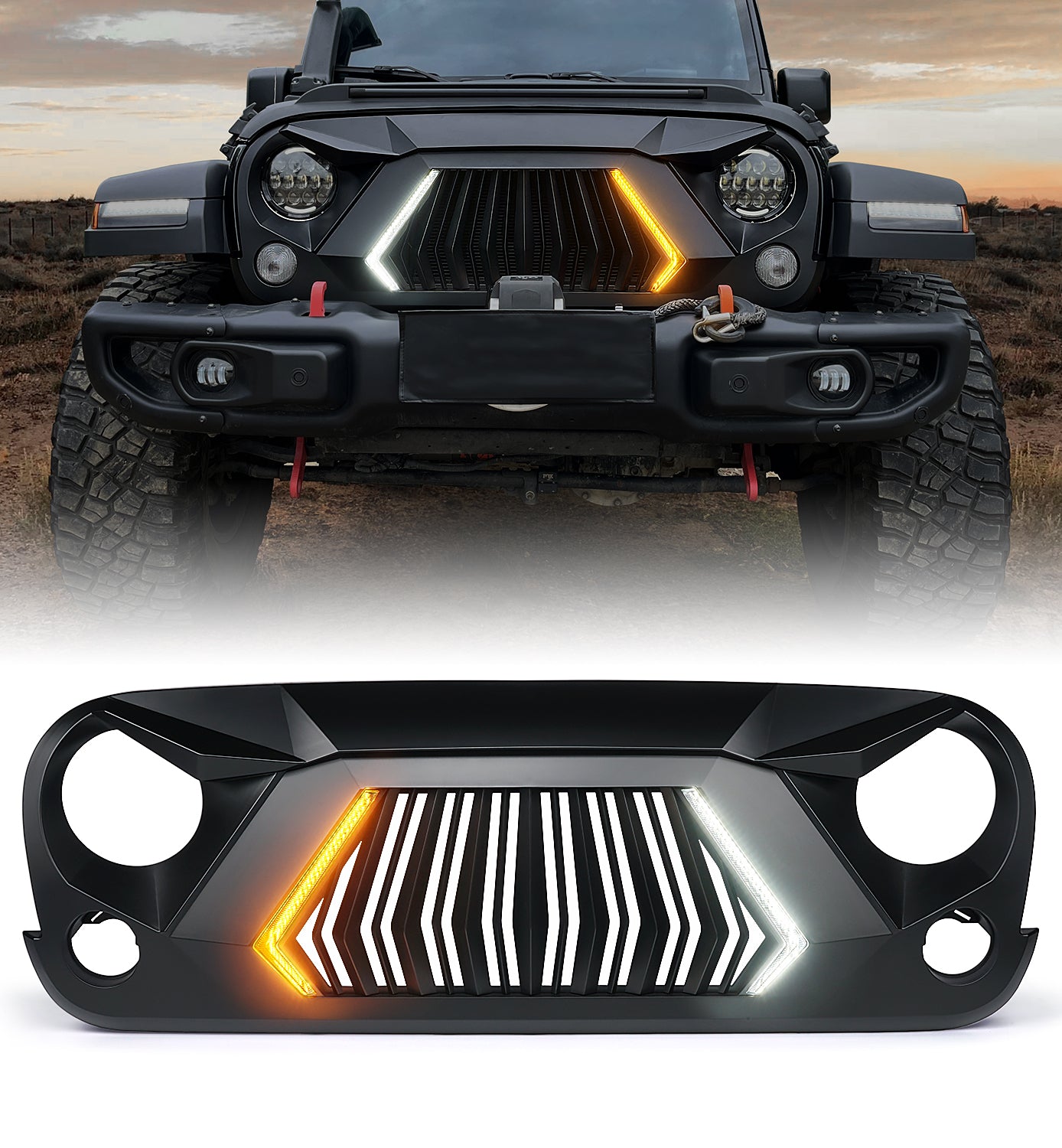 Jeep Grille with Turn Signal Lights for 2007-2018 Jeep Wrangler