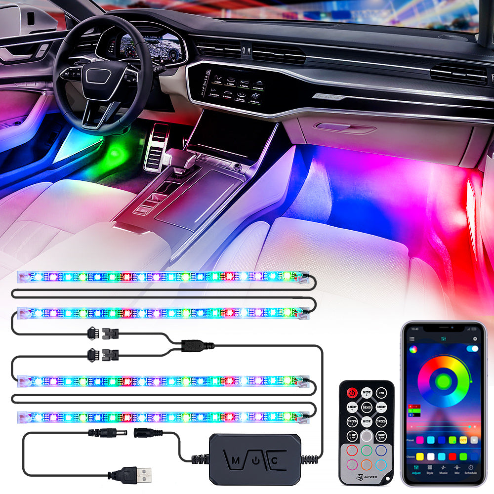 Xprite 4PC Celestial Dream Series RGB LED Interior Car Light Set - Bluetooth and Remote Control