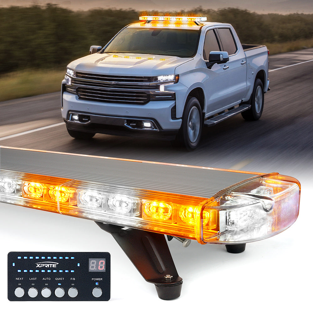48" LED Rooftop Strobe Light Bar with Mounting Brackets | Amber Crane Series