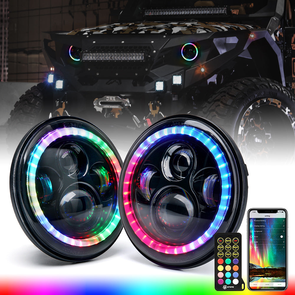 1997-2018 Jeep Wrangler Halo LED Headlights, RGB Headlights for TJ/JK