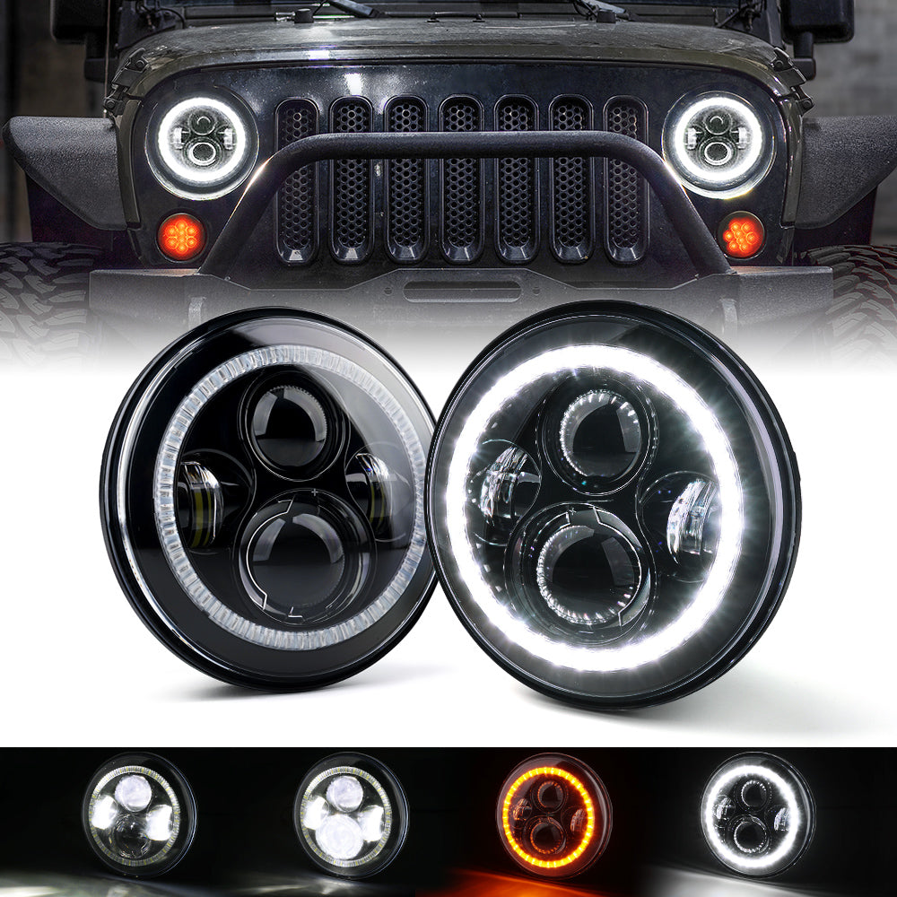 Jeep Wrangler JK, TJ Xprite 7 Schwarz 60 W LED-Scheinwerfer mit Halo  DRL" - Moparshop-parts.de