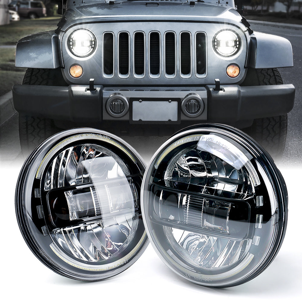 Xprite 7 Envision Series Black 60W LED Headlights with Halo DRL for 1997-2018 Jeep Wrangler TJ JK