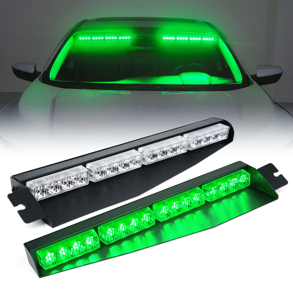 Dual LED Visor Windshield Strobe Lights Green