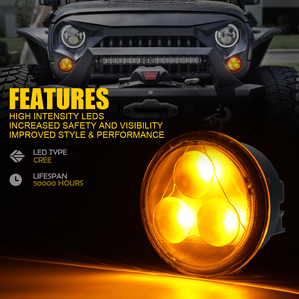 Xprite Trio Series Amber LED Turn Signal Light Assembly for 07-18 Jeep Wrangler JK, Yellow