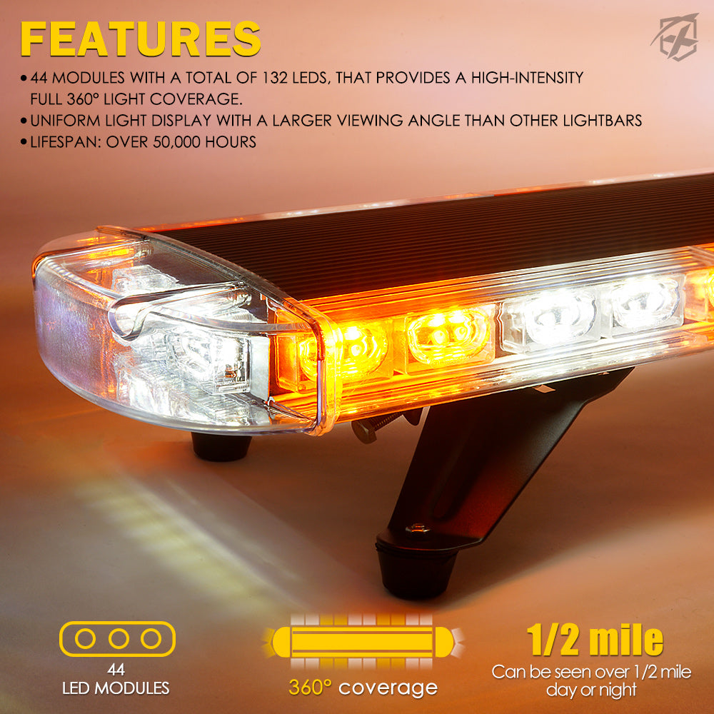 48" LED Rooftop Strobe Light Bar with Mounting Brackets | Amber Crane Series
