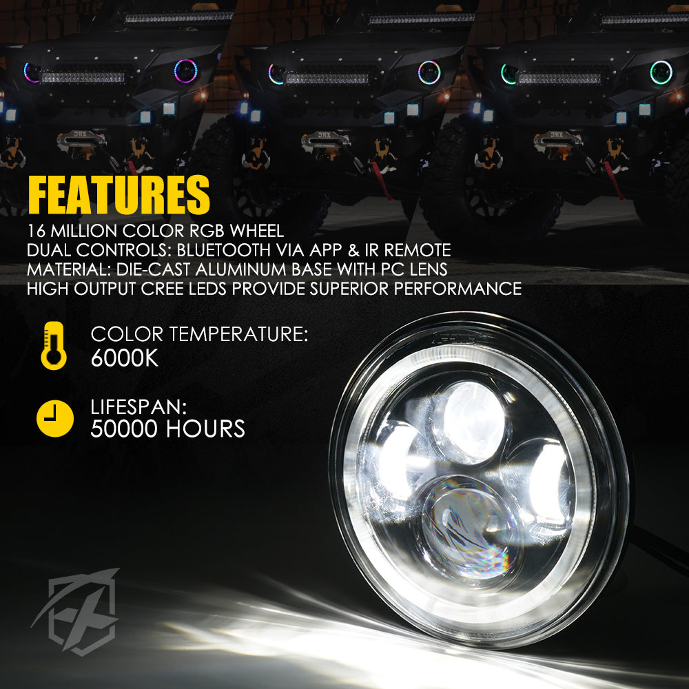 1997-2018 Jeep Wrangler Halo LED Headlights, RGB Headlights for TJ/JK