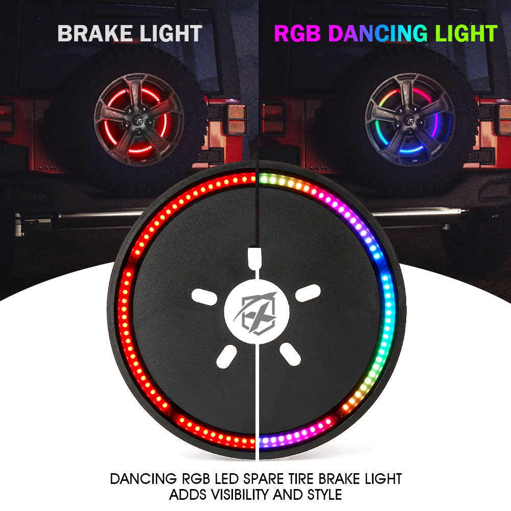 14" Spare Tire RGB LED Brake Light with Remote Control For 2007-2018 Jeep Wrangler JK & 2018+ JL