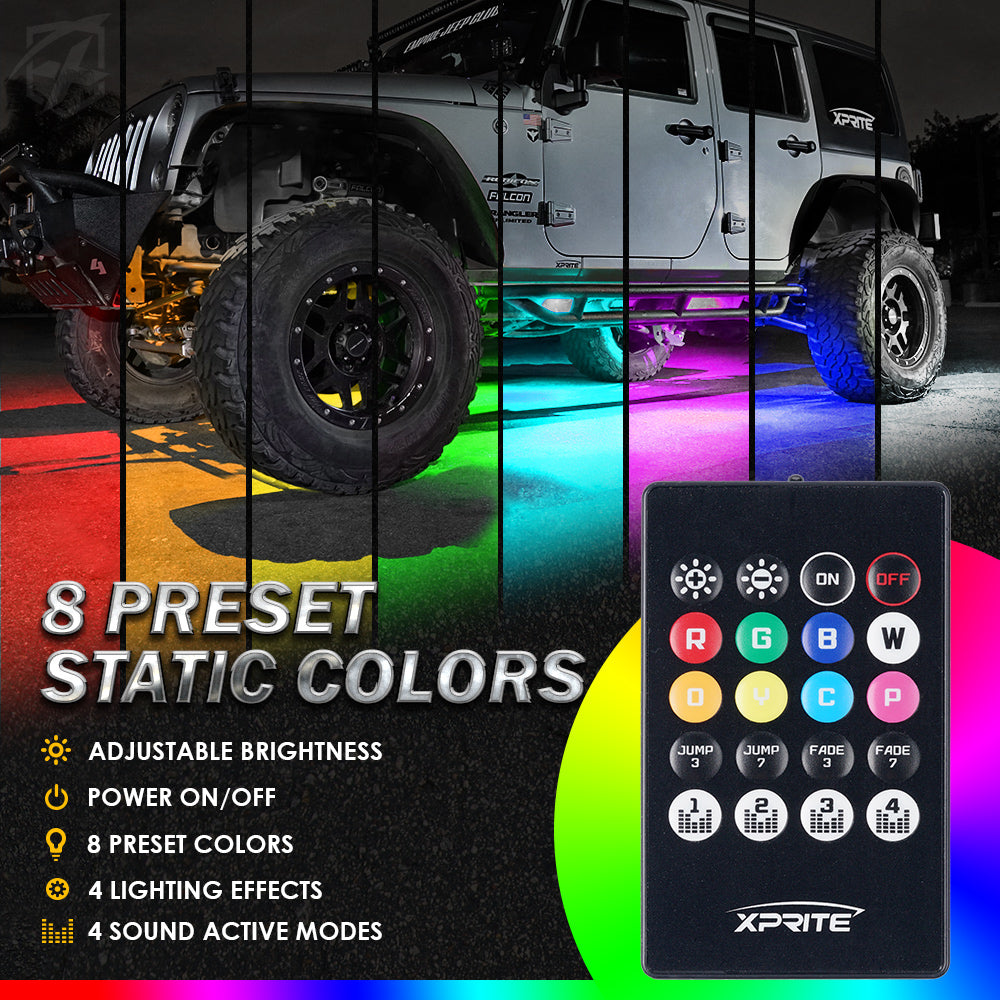 Xprite RGB LED Car Interior Bluetooth Light Strips w/Remote & Control Box,  Silicone Sealed, Under Dash Footwell Lights Kit w/Cigarette Adapter for