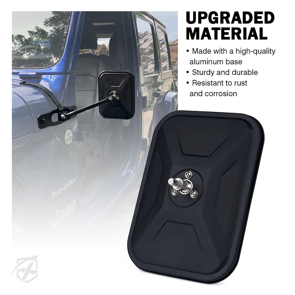 Black Aluminum Side Mirrors for Doorless 2018+ Jeep Wrangler JL JLU