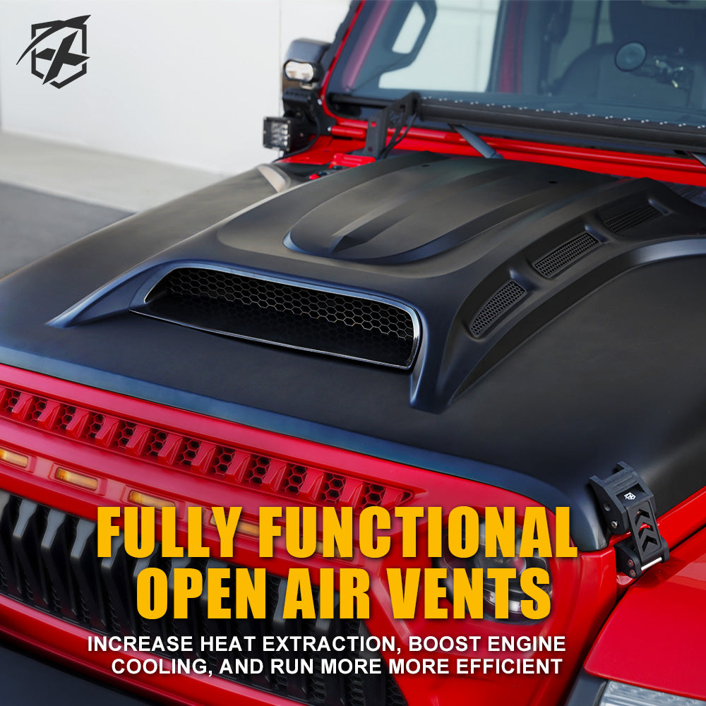 Jeep Hood with Functional Air Vents | Piranha Series for Jeep JL, JT