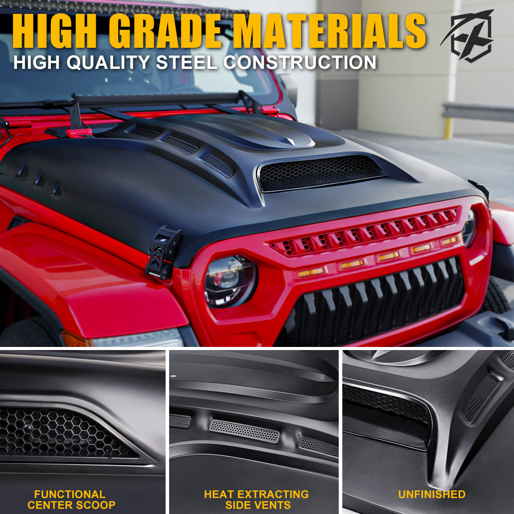 Jeep Hood with Functional Air Vents | Piranha Series for Jeep JL, JT