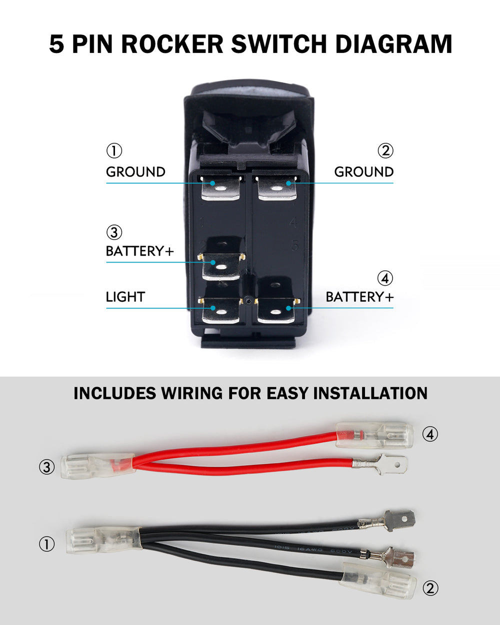 Xprite Rocker Switch Xprite 5 Pin Laser Blue Center Mirror Interior Light SPST On/Off Rocke