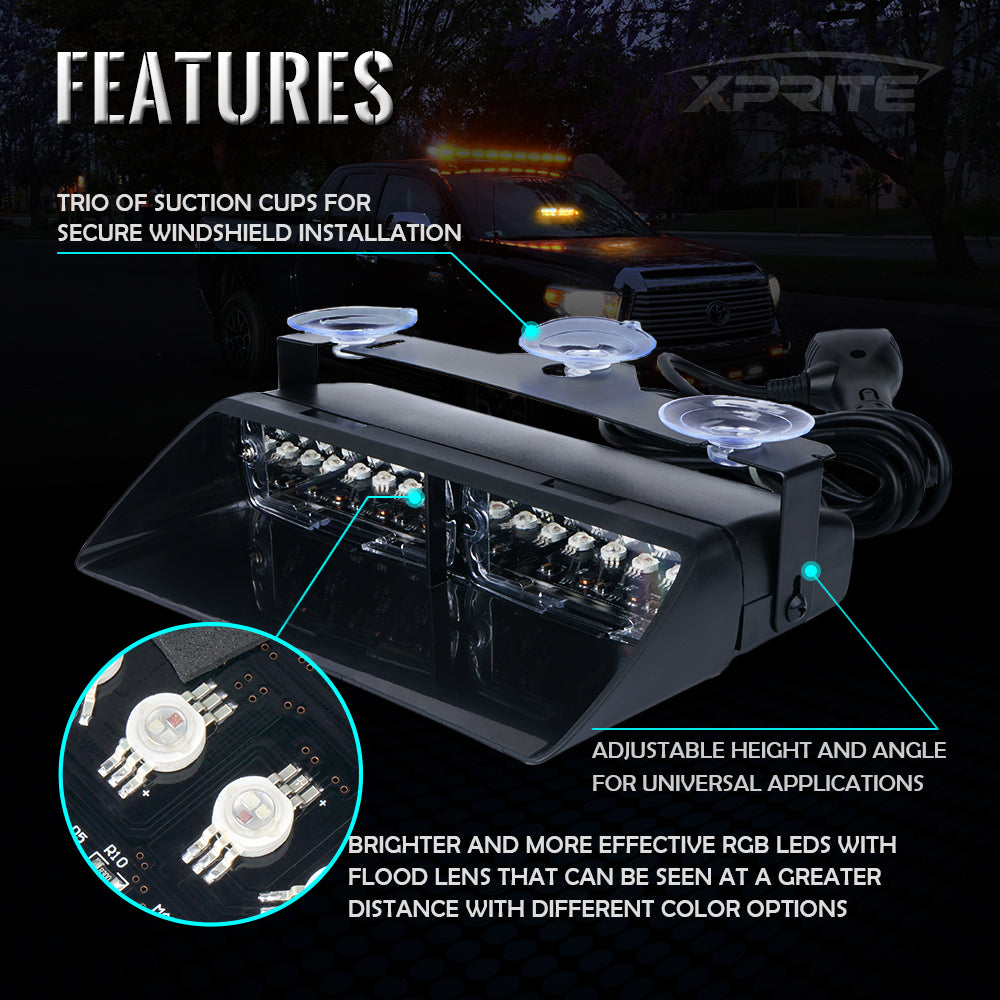 RGB Windshield Dash Strobe Lights With Suction Cups for Emergency